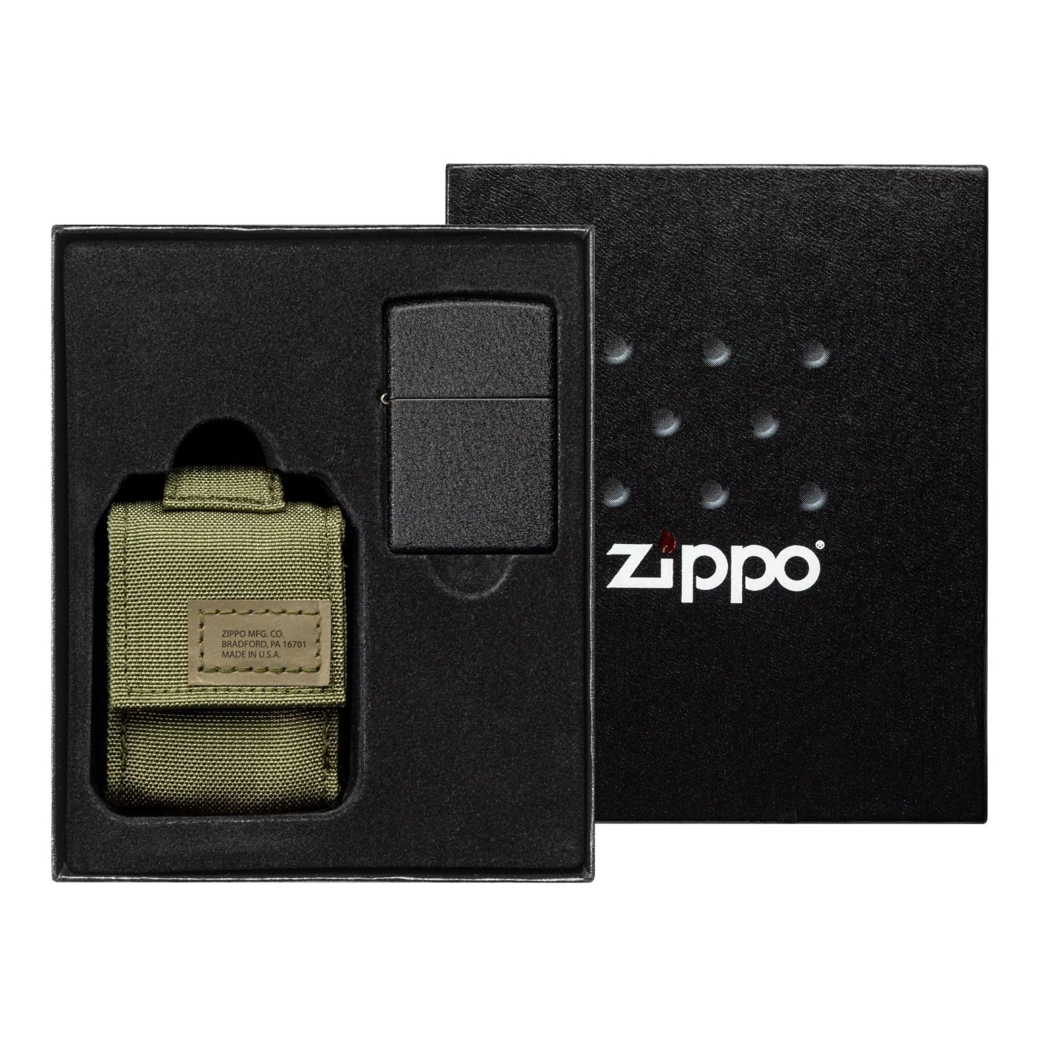Zippo Tactical Green Pouch And Black Crackle Windproof 49400-000002, Feuerzeug-Geschenkset 3 Zippo Tactical Green Pouch And Black Crackle Windproof 49400-000002, Feuerzeug-Geschenkset