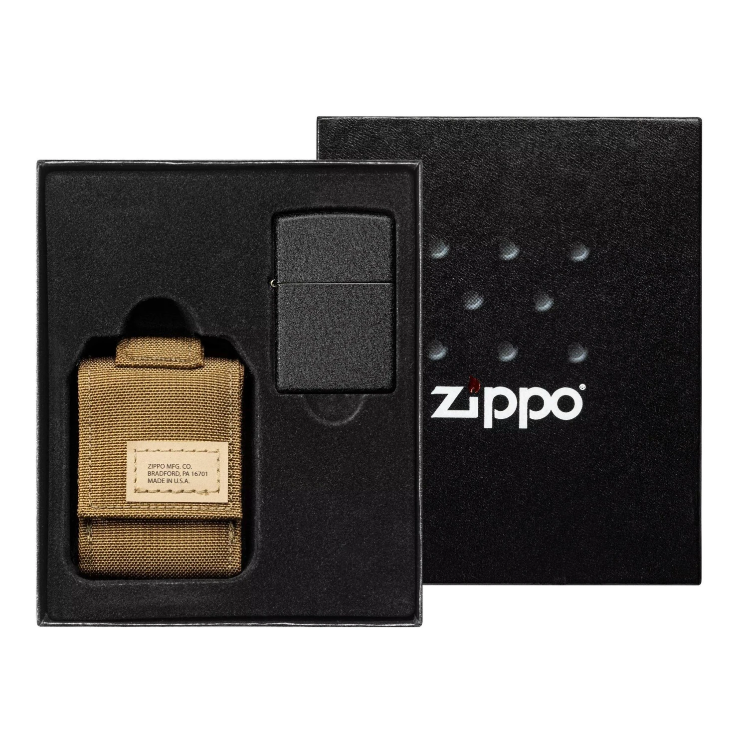 Zippo Tactical Brown Pouch And Black Crackle Windproof 49401-000002, Feuerzeug-Geschenkset 3 Zippo Tactical Brown Pouch And Black Crackle Windproof 49401-000002, Feuerzeug-Geschenkset
